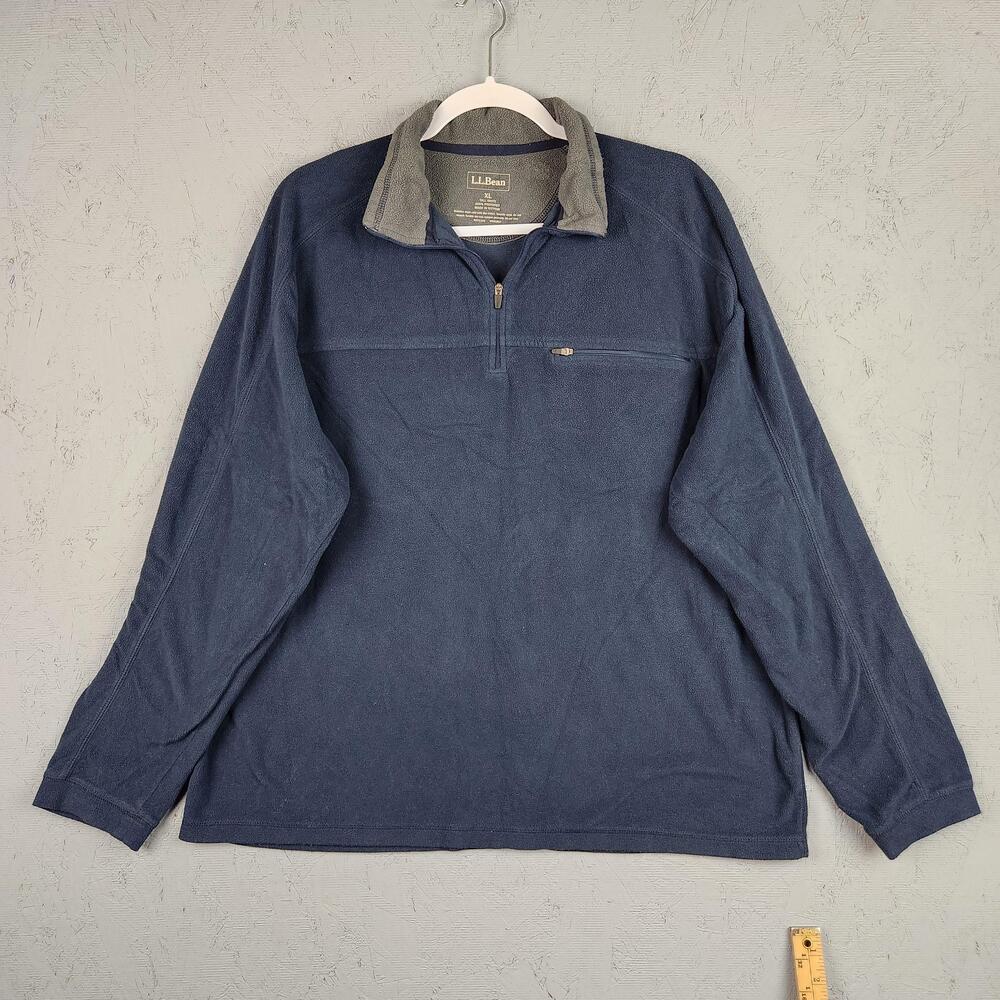 LL Bean Sweatshirt Mens XLT Blue Fleece Quarter Zip Pullover Tall Pocket Outdoor